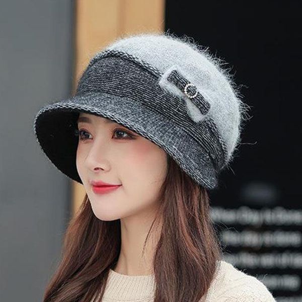 berets women fedoras winter hair knitting hat female color block bow earmuffs plus velvet keep warm leisure middle aged cap, Blue;gray
berets women fedoras winter hair knitting hat female color block bow earmuffs plus velvet keep warm leisure middle aged cap, Blue;gray