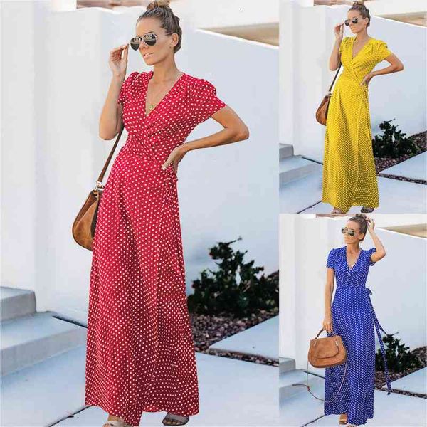 casual dresses 2022 summer women's short sleeve long skirt v-neck printed polka dot, Black;gray
casual dresses 2022 summer women's short sleeve long skirt v-neck printed polka dot, Black;gray