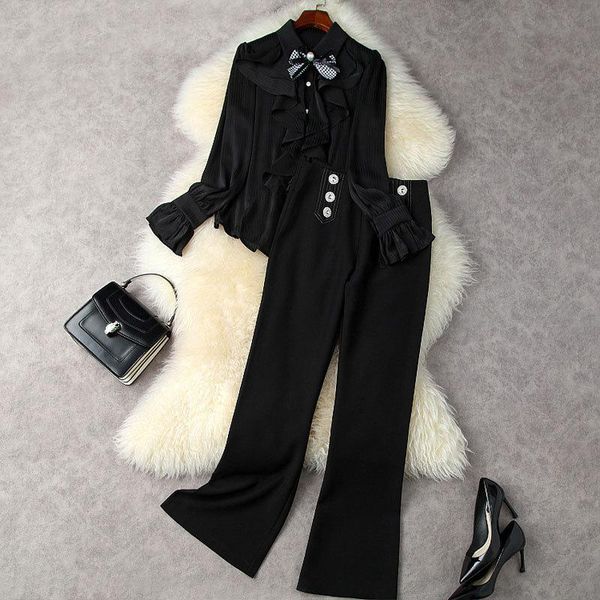 women's two piece pants pant suits fall 2021 clothing turn down bow ruffled loose shirt + high waist slim flared trousers black set, White
women's two piece pants pant suits fall 2021 clothing turn down bow ruffled loose shirt + high waist slim flared trousers black set, White