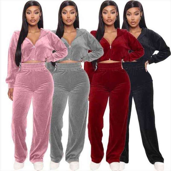 velvet tracksuit two piece women tracksuits set autumn winter clothes long sleeve hooded short and wide leg pants velour, Gray
velvet tracksuit two piece women tracksuits set autumn winter clothes long sleeve hooded short and wide leg pants velour, Gray