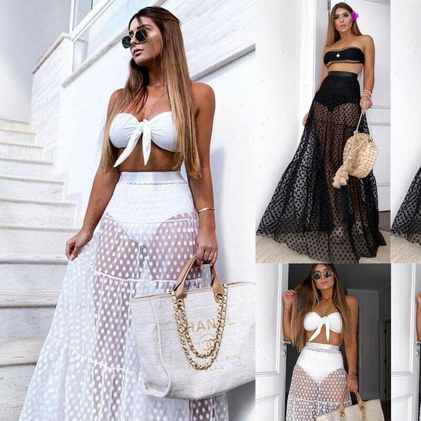 women female clothes mesh sheer maxi skirt dot print a line summer beach skirt tulle transparent see through skirts, Black
women female clothes mesh sheer maxi skirt dot print a line summer beach skirt tulle transparent see through skirts, Black