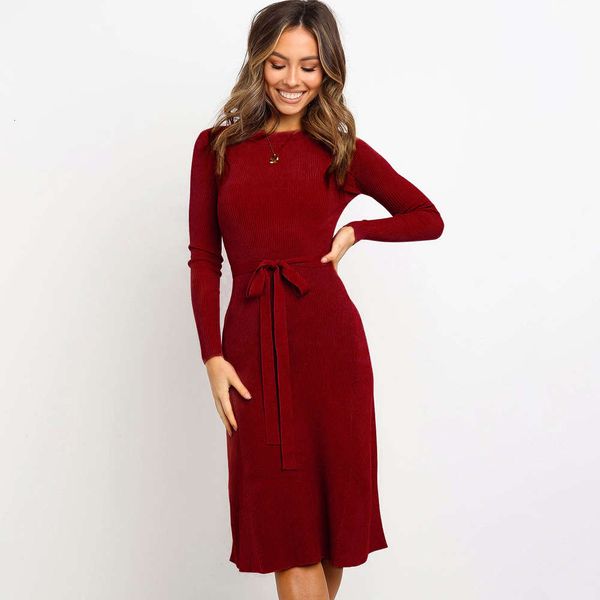 new women's round neck long sleeve belt slim dress in autumn and winter, Black;gray
new women's round neck long sleeve belt slim dress in autumn and winter, Black;gray