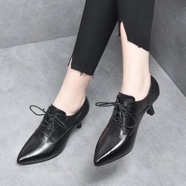 dress shoes women office thin heels pumps pointed toe real leather 2021 autumn female chaussures femme fashion lace up, Black
dress shoes women office thin heels pumps pointed toe real leather 2021 autumn female chaussures femme fashion lace up, Black