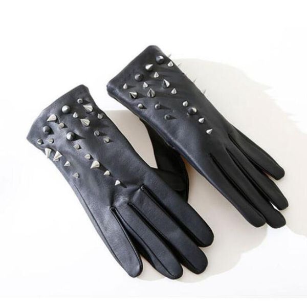 five fingers gloves women' black pu leather punk rivet glove female fashion faux performance dancing driving r2550, Blue;gray
five fingers gloves women' black pu leather punk rivet glove female fashion faux performance dancing driving r2550, Blue;gray