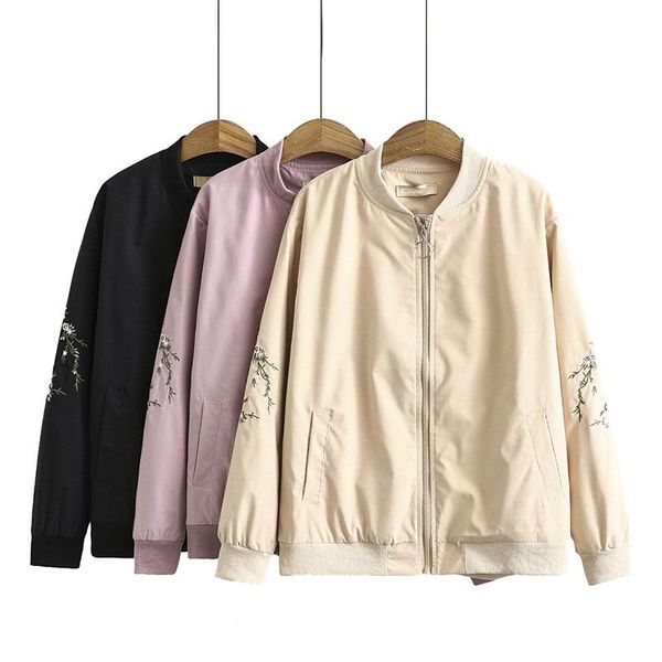 women's jackets plus size autumn woman jacket coat zipper pocket floral embroidery women loose casual bomber mujer chaqueta, Black;brown
women's jackets plus size autumn woman jacket coat zipper pocket floral embroidery women loose casual bomber mujer chaqueta, Black;brown