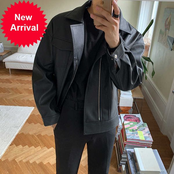 men's black faux leather short motor jacket casual loose coat m11, Black;brown
men's black faux leather short motor jacket casual loose coat m11, Black;brown