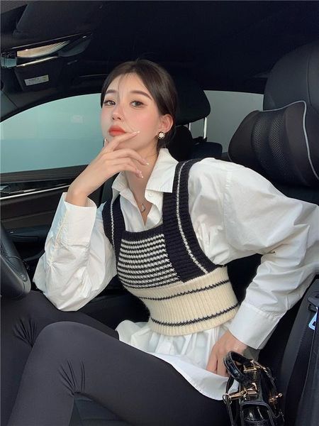women's blouses & shirts real s cost-effective autumn and winter contrast color sweater vest all-matching, White
women's blouses & shirts real s cost-effective autumn and winter contrast color sweater vest all-matching, White