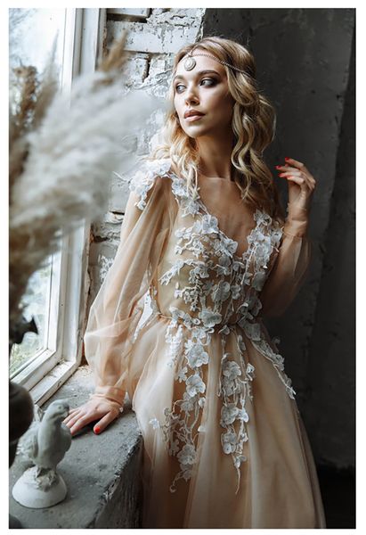 princess 2021 new es champagne appliqued flowers tulle sleeve boho wedding gown sheer neck bride xpy1, White
princess 2021 new es champagne appliqued flowers tulle sleeve boho wedding gown sheer neck bride xpy1, White