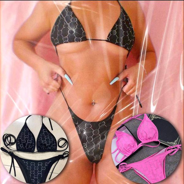 

Diamond Swimwear Letters Crystal Bikini Designer Swimsuits Women Bra Set Holiday Bathing Suit Beachwear Gift, Blue