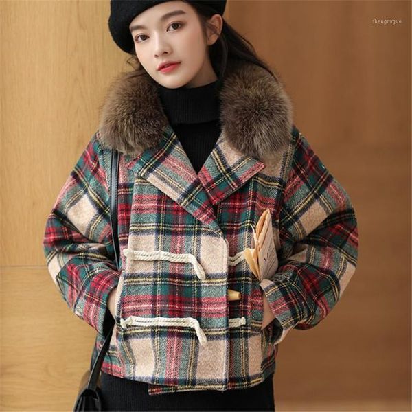 women's wool & blends plus velvet thick plaid jacket womens autumn winter 2021 korean short loose fur collar woolen outwear warm female, Black
women's wool & blends plus velvet thick plaid jacket womens autumn winter 2021 korean short loose fur collar woolen outwear warm female, Black