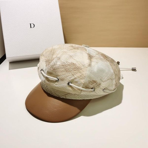 stingy brim hats fashion autumn embroidered fabric drawstring pu leisure lady octagonal hat women visors painter cap, Blue;gray
stingy brim hats fashion autumn embroidered fabric drawstring pu leisure lady octagonal hat women visors painter cap, Blue;gray