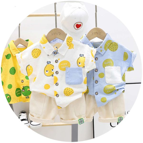 children's new 2021 korean summer shirt two piece boys' suit, White 
children's new 2021 korean summer shirt two piece boys' suit, White