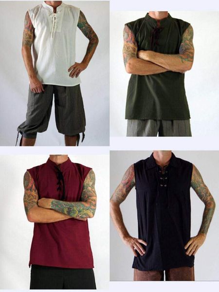men' tank men medieval renaissance front lacing vest knight loose white green black solid vintage sleeveless bandage shirt, White;black
men' tank men medieval renaissance front lacing vest knight loose white green black solid vintage sleeveless bandage shirt, White;black