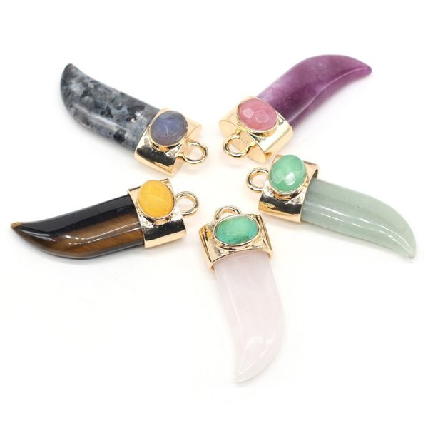 10 pcs trendy horn shape tiger eye stone pendant for gift green aventurine gold plated jewelry, Silver
10 pcs trendy horn shape tiger eye stone pendant for gift green aventurine gold plated jewelry, Silver