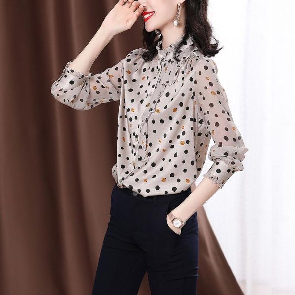 women's blouses & shirts women blouse artificial silk long sleeve spring and summer clothing ruffled polka dot blusas mujer de moda, White
women's blouses & shirts women blouse artificial silk long sleeve spring and summer clothing ruffled polka dot blusas mujer de moda, White
