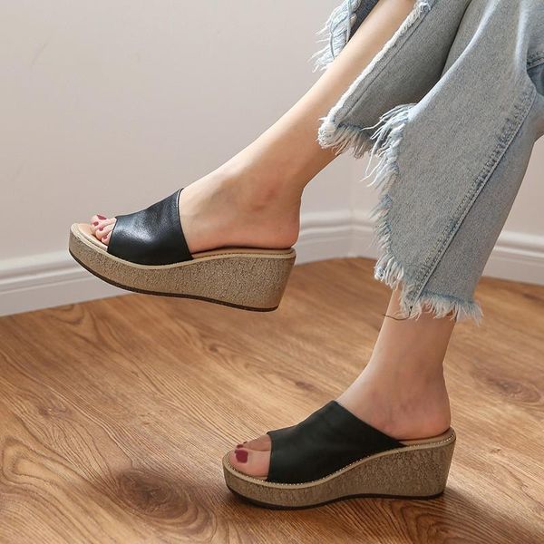 british style women slippers sandals shoes wedges high heels 2021 summer new peep toe genuine leather flat platform beach slides, Black
british style women slippers sandals shoes wedges high heels 2021 summer new peep toe genuine leather flat platform beach slides, Black