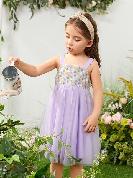 toddler girls floral pattern mesh flare hem dress she, Red;yellow