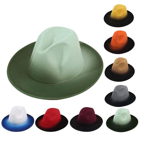 wide brim hats gradient fedora women man panama mexican male fashion hat ladies fedoras jazz cap autumn winter hat2021, Blue;gray
wide brim hats gradient fedora women man panama mexican male fashion hat ladies fedoras jazz cap autumn winter hat2021, Blue;gray