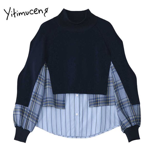 yitimuceng blouse women patchwork fake two clothing blue plaid shirt korean fashion o-neck button up shirts comfortable spliced 210601, White
yitimuceng blouse women patchwork fake two clothing blue plaid shirt korean fashion o-neck button up shirts comfortable spliced 210601, White