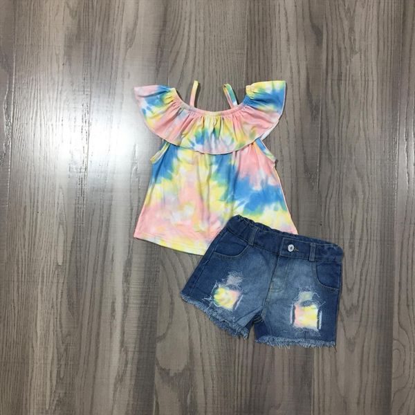 summer baby girls short sleeve clothes ruffles boutique tie dye sunkissed off shoulder jeans shorts set outfits kidwear, White
summer baby girls short sleeve clothes ruffles boutique tie dye sunkissed off shoulder jeans shorts set outfits kidwear, White
