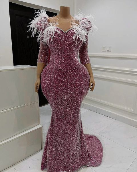 2022 plus size arabic aso ebi sparkly mermaid prom dresses sheer neck beaded feather evening formal party second reception birthday bridesma, Black
2022 plus size arabic aso ebi sparkly mermaid prom dresses sheer neck beaded feather evening formal party second reception birthday bridesma, Black