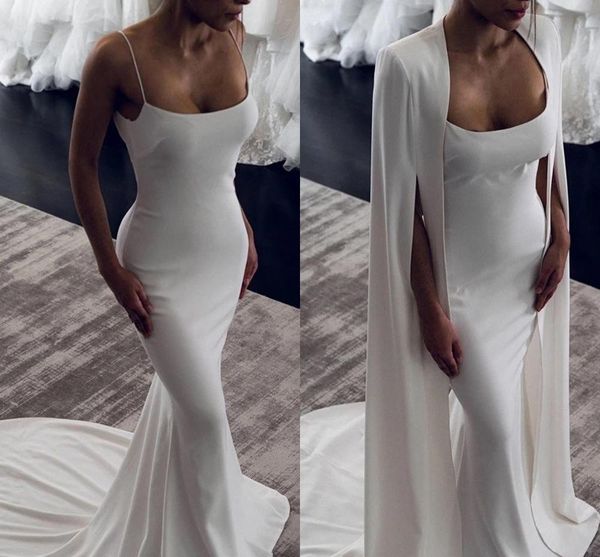 2021 backless wedding dresses with cape wrap mermaid spaghetti straps chiffon sweep train beach wedding gown custom made vestido, White
2021 backless wedding dresses with cape wrap mermaid spaghetti straps chiffon sweep train beach wedding gown custom made vestido, White