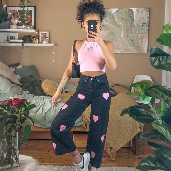 new women's pants girls drape love print high-waist straight-leg pants wear-resistant jeans, Blue
new women's pants girls drape love print high-waist straight-leg pants wear-resistant jeans, Blue