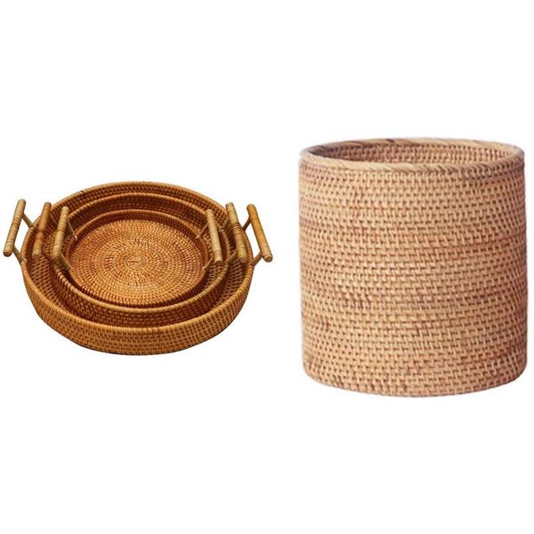 storage baskets handmade rattan trash can, cylinder with 3pcs picnic basket binaural
storage baskets handmade rattan trash can, cylinder with 3pcs picnic basket binaural