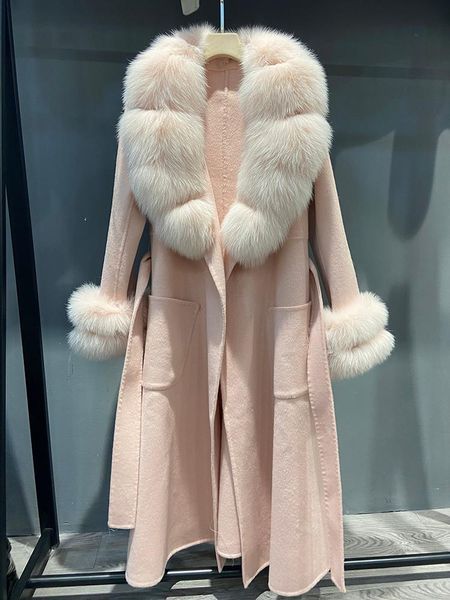 women's wool & blends 2021 ladies women winter handmade double side 100% woolen real fur collar long warm female coat, Black
women's wool & blends 2021 ladies women winter handmade double side 100% woolen real fur collar long warm female coat, Black