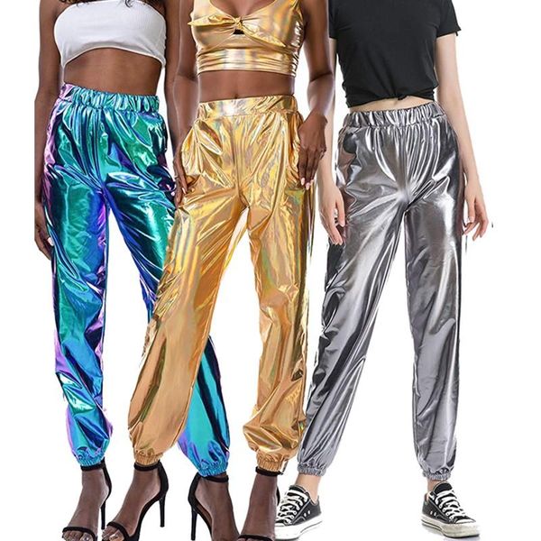 women's pants & capris metallic shiny jogger hip-hop women high waist holographic color trousers fashion solid female elastic harem, Black;white
women's pants & capris metallic shiny jogger hip-hop women high waist holographic color trousers fashion solid female elastic harem, Black;white