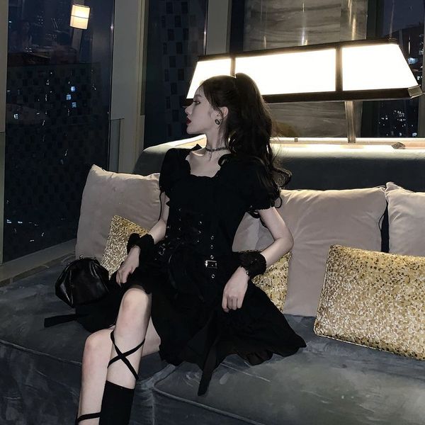 vintage puff sleeve black dress lolita bandage high waist dress goth aesthetic ruffle corset mini dress women partywear, Black;gray
vintage puff sleeve black dress lolita bandage high waist dress goth aesthetic ruffle corset mini dress women partywear, Black;gray