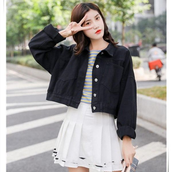 women's jackets womens basic denim outwear spring loose single breasted short ladies jean coat female jacket, Black;brown
women's jackets womens basic denim outwear spring loose single breasted short ladies jean coat female jacket, Black;brown