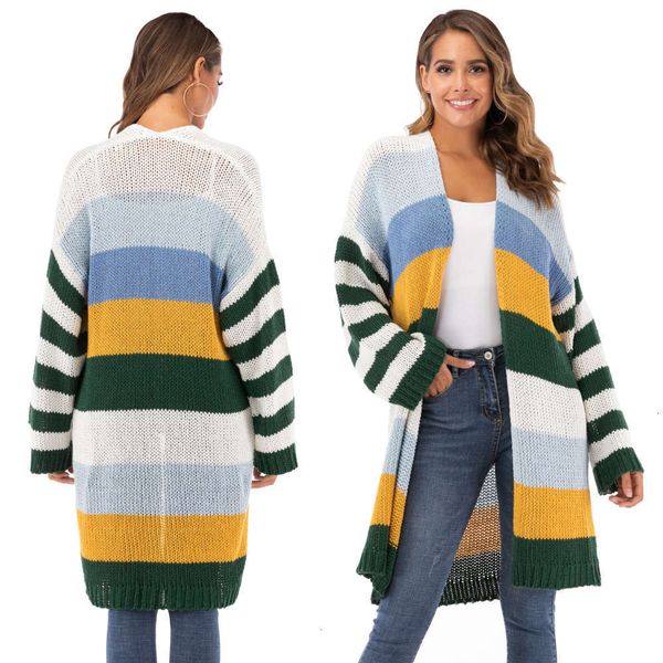 2021women's mixed color stitching contrast stripe long woven sweater thickened cardigan coat 190871, White;black
2021women's mixed color stitching contrast stripe long woven sweater thickened cardigan coat 190871, White;black