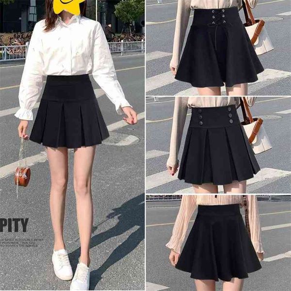 summer high waist slimming simple black all-match casual college style women a-line pleated short skirt 210527
summer high waist slimming simple black all-match casual college style women a-line pleated short skirt 210527