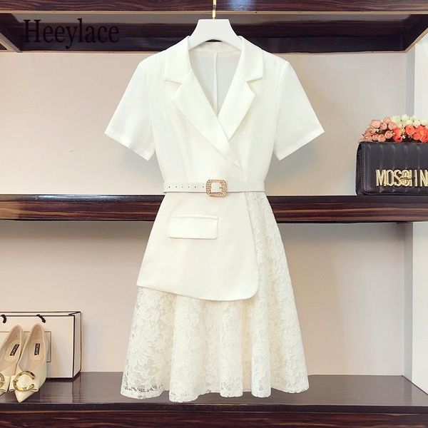 plus size dresses office ladies notched blazer summer short sleeve lace patchwork high waist midi with belt female robe, Black
plus size dresses office ladies notched blazer summer short sleeve lace patchwork high waist midi with belt female robe, Black
