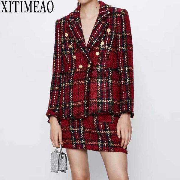 za women fashion double breasted tweed check blazers coat vintage female outerwear and high waist skirt 2-piece set 210602, White
za women fashion double breasted tweed check blazers coat vintage female outerwear and high waist skirt 2-piece set 210602, White