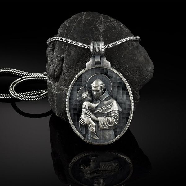 catholic st. anthony men's pendant christian medallion necklace jewelry, Silver
catholic st. anthony men's pendant christian medallion necklace jewelry, Silver