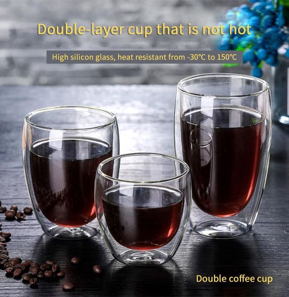 260ml new heat-resistant coffee cup double wall transparent cute milk glass cup cocktail vodka wine mug christmas gift