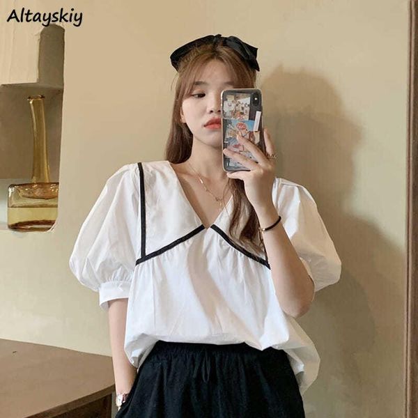 women's blouses & shirts women casual short puff sleeves design french v-neck daily college lovely girls loose s-3xl thin summer crops, White
women's blouses & shirts women casual short puff sleeves design french v-neck daily college lovely girls loose s-3xl thin summer crops, White