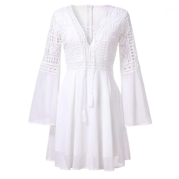 dresses irregular hem dress women long flared sleeve crochet hollow out chiffon bandage mini ladies #y5 casual, Black;gray
dresses irregular hem dress women long flared sleeve crochet hollow out chiffon bandage mini ladies #y5 casual, Black;gray