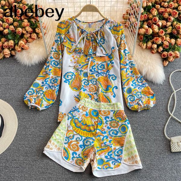 women's tracksuits 2021 summer vintage o-neck puff sleeve lace up bow print shirt + high waist casual wide leg shorts 2-piece set, Gray
women's tracksuits 2021 summer vintage o-neck puff sleeve lace up bow print shirt + high waist casual wide leg shorts 2-piece set, Gray