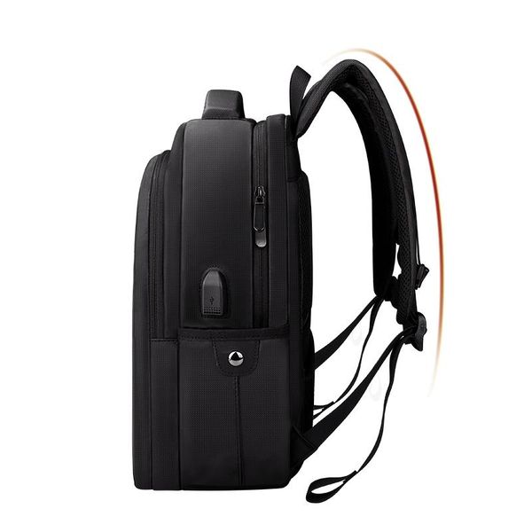 men's backpack black with usb interface, wide shoulder strap lapbag, waterproof outdoor sports travel backpack
