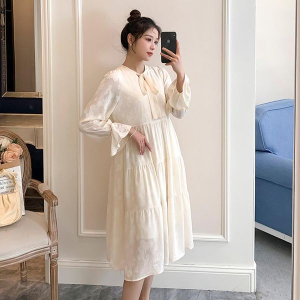 maternity dresses long flare sleeve bow collar dress with lining plus size high waist pregnant woman lace sweet pregnancy, White
maternity dresses long flare sleeve bow collar dress with lining plus size high waist pregnant woman lace sweet pregnancy, White