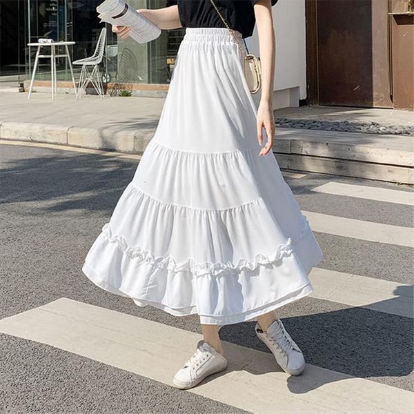 white chiffon ruffle boho pleated womens skirt vintage summer black elastic high waist long women plus size spring korean saia
white chiffon ruffle boho pleated womens skirt vintage summer black elastic high waist long women plus size spring korean saia