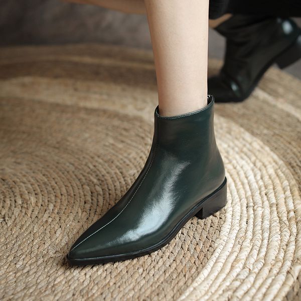 french simple chelsea autumn low barrel pointed thick single comfortable middle heel dark green boots, Black
french simple chelsea autumn low barrel pointed thick single comfortable middle heel dark green boots, Black