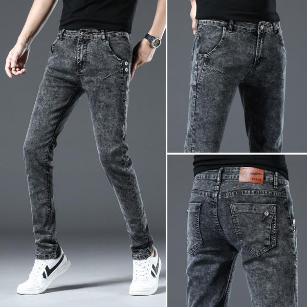 men's jeans denim trendy brand slim feet casual long pants korean style summer thin smoke gray pencil, Blue
men's jeans denim trendy brand slim feet casual long pants korean style summer thin smoke gray pencil, Blue