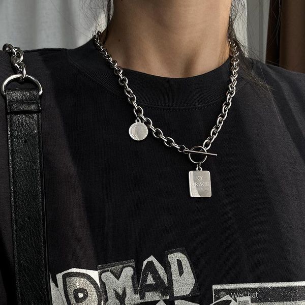 pendant necklaces harajuku elaborate necklace men's women's stainless steel hip hop punk square round card couple clavicle chain, Silver
pendant necklaces harajuku elaborate necklace men's women's stainless steel hip hop punk square round card couple clavicle chain, Silver