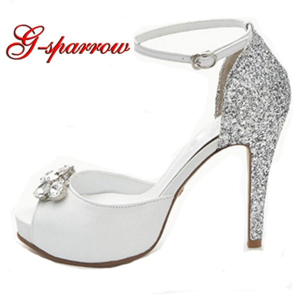 genuine leather peep toe white high heels buckle strap bridesmaid shoes silver sequined wedding dress shoes fashion party pumps, Black
genuine leather peep toe white high heels buckle strap bridesmaid shoes silver sequined wedding dress shoes fashion party pumps, Black