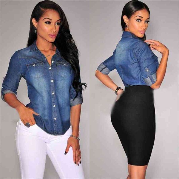 fashion ladies denim shirts summer women casual blue jean long sleeve shirt blouse jacket fashion casual solid shirts, White
fashion ladies denim shirts summer women casual blue jean long sleeve shirt blouse jacket fashion casual solid shirts, White