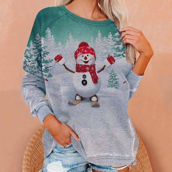 women's christmas o-neck casual long sleeve sweatshirt shirts 2021 round neck women's clothes long-sleeved coats female, Black
